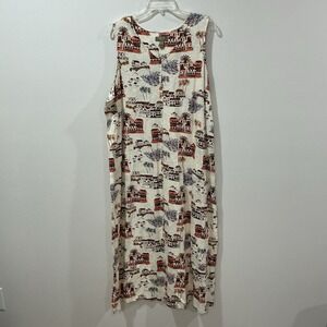 Naturals‎ D&Co Dress 2X Sleeveless Beach Print Linen Cotton Beach Resort Vacay